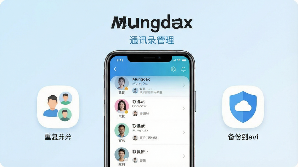 һ��չʾMungdax�������Ĺ��ܵ�����ͼ������������һ�������ֻ�����Ļ����ʾ��Mungdax����ϵ�˹������棬������ظ���ϵ�˺ϲ���ͼ�꣬�Ҳ��б��ݵ��ƶ˵Ķ���ͼ�꣬�����Ǹɾ���ǳ��ɫ���䣬������ִ������ֱ�ע��Mungdax���͡�ͨѶ¼�������������������޶���Ԫ��