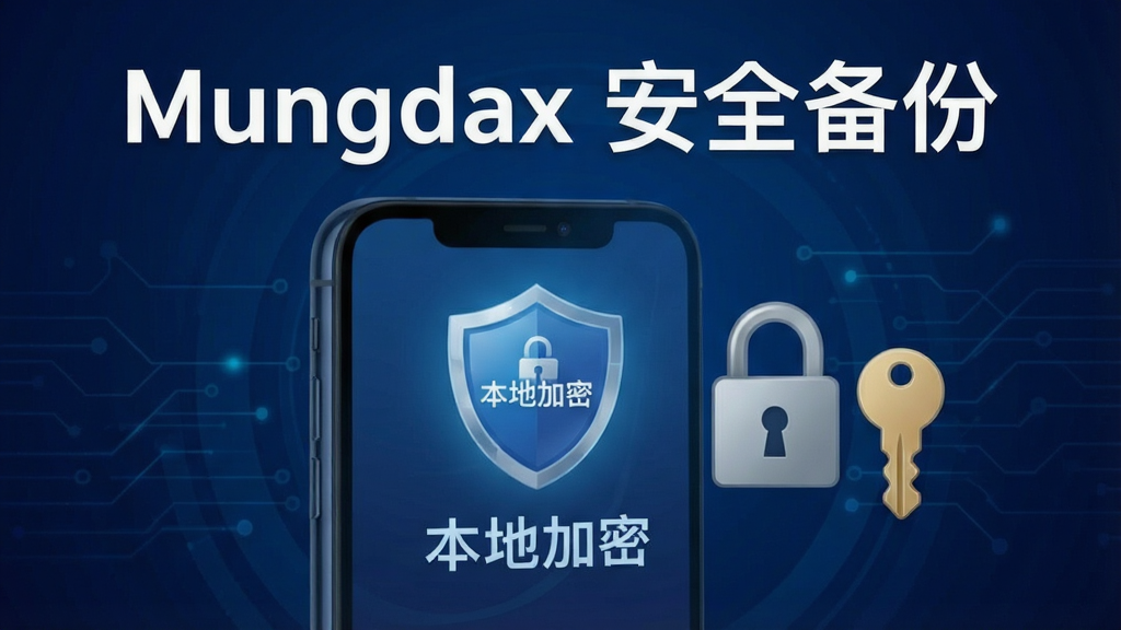 һ��Mungdax��˽��ȫ���ܵ�ʾ��ͼ���������ֻ���Ļ��ʾһ������ͼ��͡����ؼ��ܡ��������Ա�������Կ�׵�ͼ��Ԫ�أ�����������ɫ�Ƽ��н��䣬������أ����ֱ�ע��Mungdax ��ȫ���ݡ������ʸɾ����޶���Ԫ��
