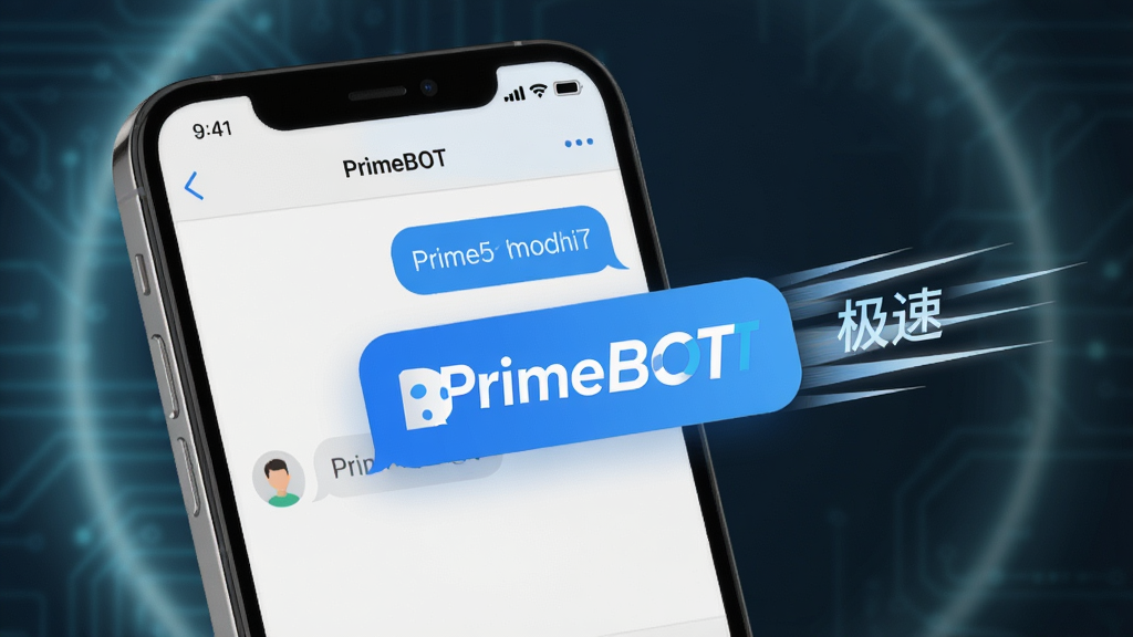 һ��չʾPrimeBOT������Ӧ������ʾ��ͼ��������һ���ֻ���Ļ��ʾ������棬�û��շ���һ����Ϣ��PrimeBOT�Ļظ������Ѿ�Ѹ�ٵ������Ա����ٶ��߶���Ч����ʾ�����١��������е����ĿƼ��й��Σ���������죬����������������Ԫ�ء�