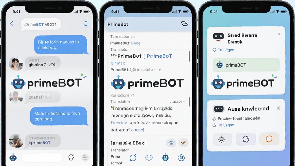 һ��չʾPrimeBOT�ೡ��ʹ�õ�ƴ�����ͼƬ�������Ϊ�������֣������������Ƶ����ݣ��м��Ƿ������ֵĽ��棬�ұ����ʴ�֪ʶ��Ƭ������Ԫ��Χ��PrimeBOT��logo���У������ã�ɫ�ʷḻ����г�������������޶���Ԫ�ء�