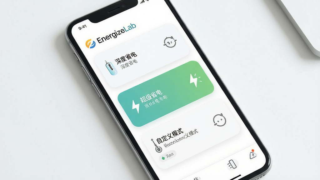 һ��չʾ EnergizeLab ����ʡ����Խ����ͼƬ������Ϊ�ֻ���Ļ����Ļ����ʾ���ʡ��ģʽ��Ƭ����Ƭ�Ϸֱ�д�С����ʡ�硱������ʡ�硱���Զ���ģʽ��������������Ϊ�����б�������Ϊ��ɫ��������ִ���ϸ��Բ�󣬻��ʸɾ����޶���Ԫ��