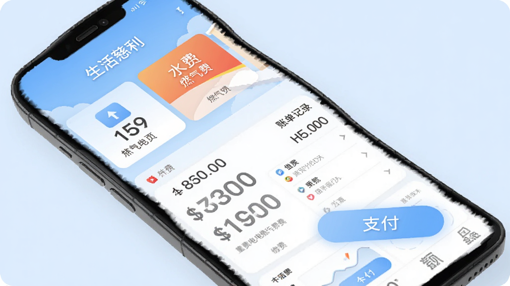 �ǻ۴���App����ɷ�ҳ��չʾ���ֻ���Ļ����ʾˮ�ѵ��ȼ���ѽɷ���ں��˵���¼�б���������֧����ť�ͽ����ʾ������Ϊǳ��ɫ������ִ���ƽ�������ʸɾ��޶���Ԫ��