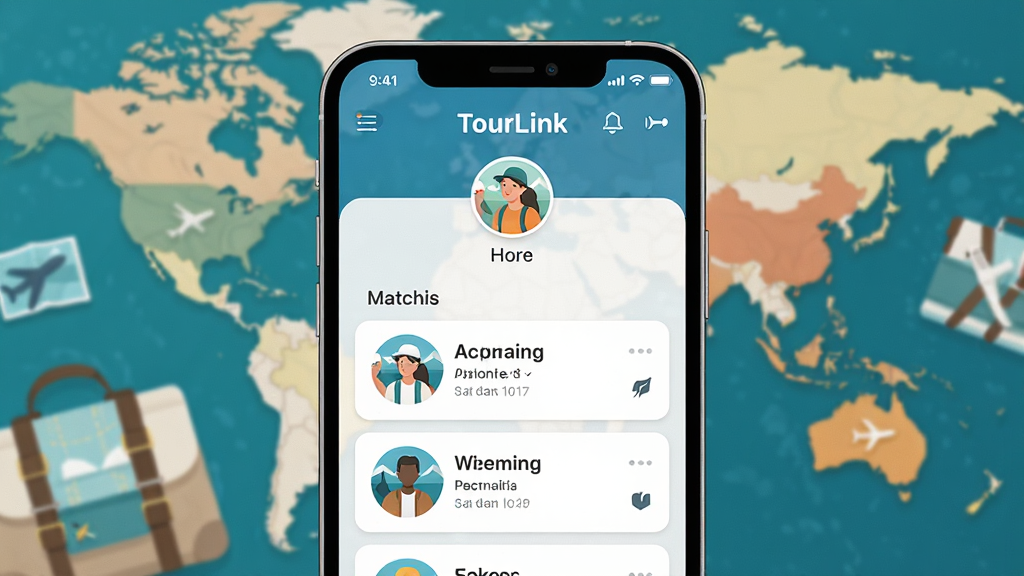 һ��չʾTourLinkӦ�ú��Ľ����ͼƬ�������������ֻ���Ļ����Ļ����ʾ�������߸�����ҳ��ƥ���б���������ģ���������ͼ������Ԫ�أ����岼�ּ�࣬����ִ���ƽ��ϸ��Բ�󣬻��ʸɾ��޶���Ԫ�أ�ͼƬ�д��С�TourLink�����ֱ�ʶ
