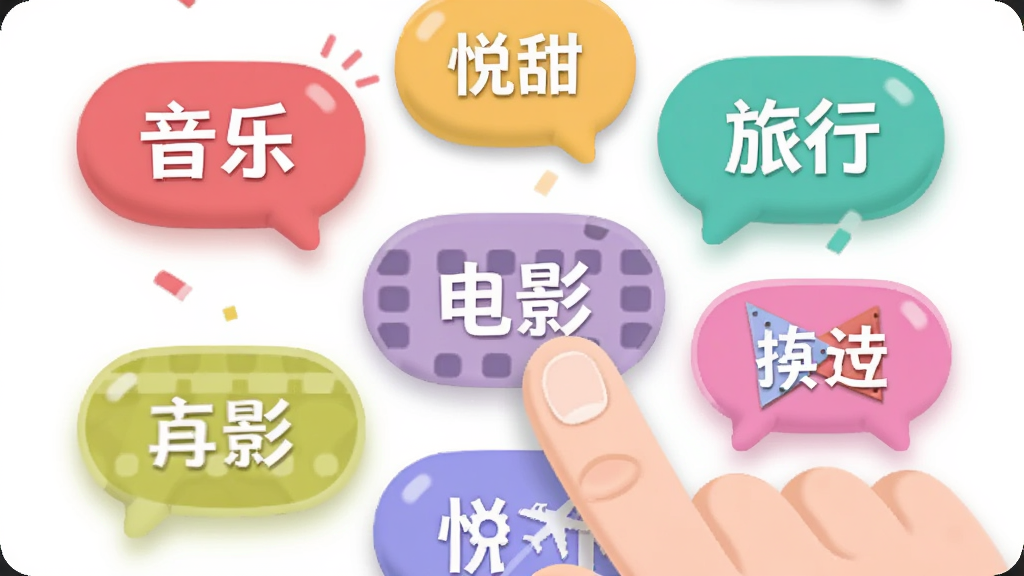 ���������ǡ�����App����Ȥ��ǩѡ����棬����Ϊ�м��Ƕ����ɫ��ǩ�����硰���֡�����Ӱ�������С����û���ָ���������һ�����Ű�������£����Ϊ���ò廭�磬ϸ���ϱ�ǩ����΢��Ӱ��Բ�ǣ����ʸɾ��޶���Ԫ��