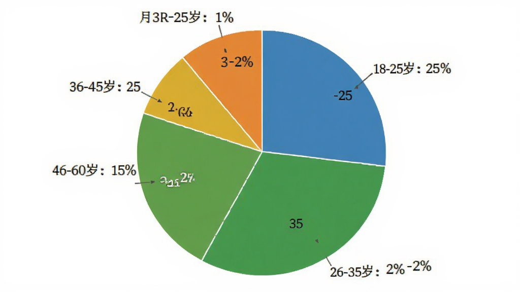 阿瓦隆之王 用户年龄分布饼状图 18-25岁占百分之25 26-35岁占百分之35 36-45岁占百分之25 46-60岁占百分之15 清晰的数据标签 饼状图 简洁风格 画质干净 无多余元素