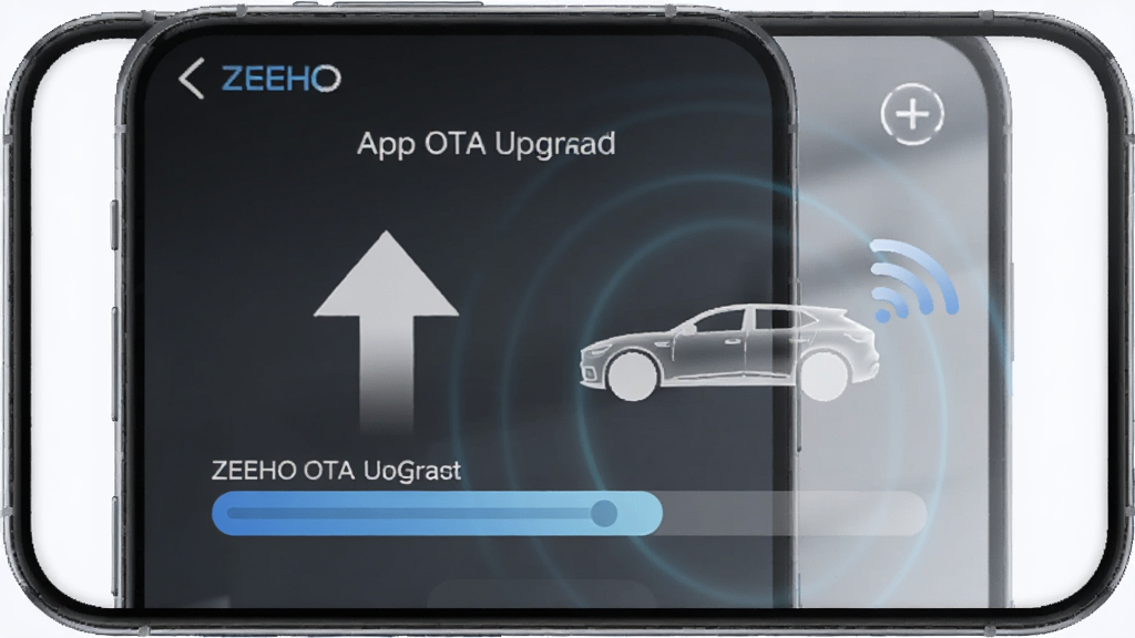 һ��չʾZEEHO App OTA���������ͼƬ���ֻ���Ļ��ʾһ�����ϵļ�ͷ�ͽ��������Ա��г���������Wi-Fi�ź�ͼ�꣬�����Ƽ��У�ϸ�����������ʸɾ����޶���Ԫ��