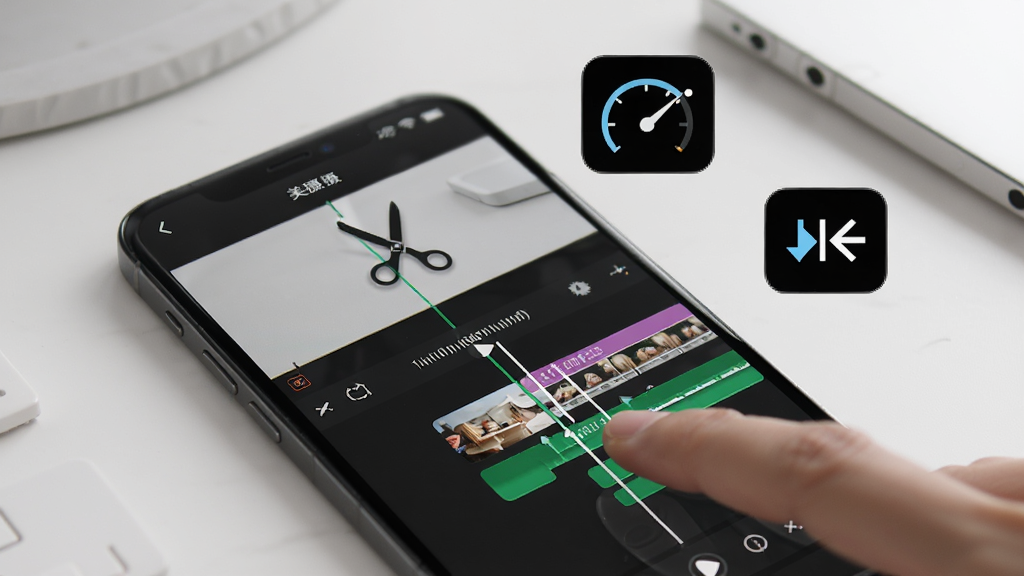 һ��չʾ�����㡱App�������ܵĸ���ͼ������������һ���ֻ�����Ļ��ʾ��Ƶʱ���߱���ָ��ק�������Ա�Ư���ż������ٶȱ��̡����ż�ͷ��ͼ�꣬�����Ǽ���ǳɫ����̨��񣬻��ʸɾ����޶���Ԫ��