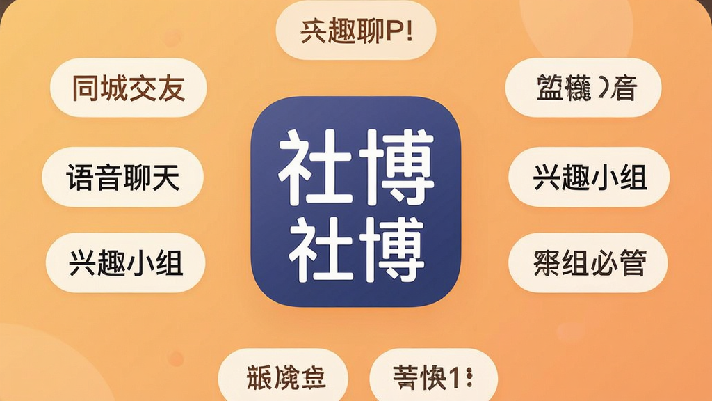 һ��չʾ�粩App���Ľ����ͼƬ�������������粩App��ͼ������ơ��粩������Χ�����Ÿ�����Ȥ��ǩ�硰ͬ�ǽ��ѡ����������족����ȤС�顱�ȣ���������ܰ��ůɫ�������ּ������������ִ���ƽ����ϸ��Բ�󣬻��ʸɾ��޶���Ԫ��
