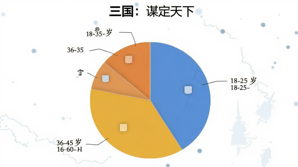 三国:谋定天下 用户年龄分布饼状图 展示18-25岁 26-35岁 36-45岁 46-60岁占比 数据可视化 简洁风格 画质清晰