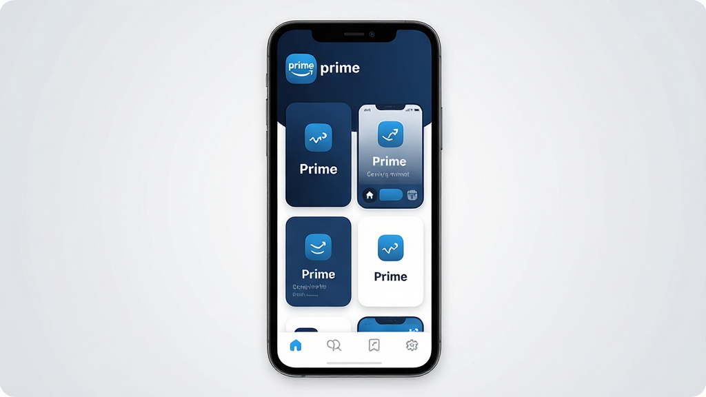 һ��չʾ Prime Ӧ�ú��Ľ�����ֻ�����ͼ������������һ�������ֻ�����Ļ����ʾ Prime �������棬������ Prime �� logo �����ƣ��м������ǹ��ܿ�Ƭʽ���֣��ײ�Ϊ����������������������ɫ������ִ���ƽ���ͼ��Բ����������д�š�Prime��������Ϊǳ��ɫ���䣬���ʸɾ����޶���Ԫ�ء�