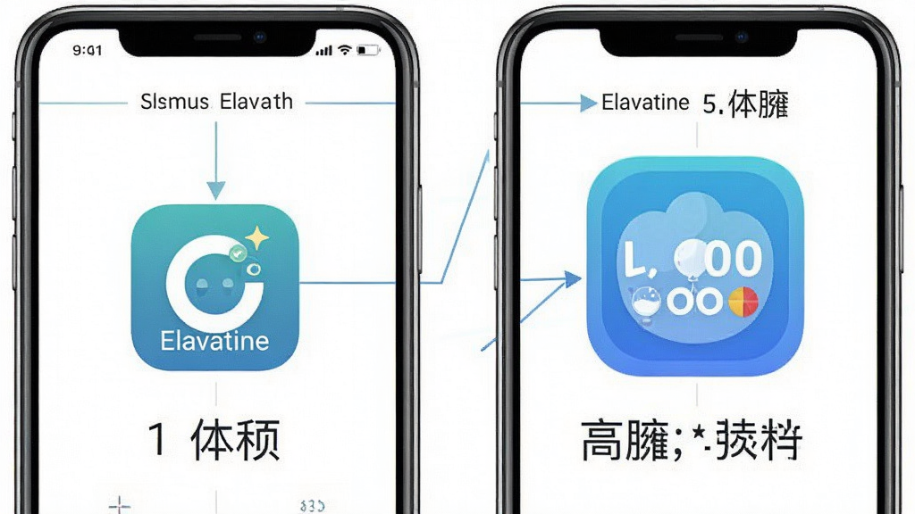 一张展示Elavatine软件轻量特性的图片,主体是手机屏幕显示存储占用对比图,布局左侧是Elavatine小体积图标,右侧是其他臃肿软件的大体积图标,排版左右对比,风格简洁信息图,细节上数字标注清晰,画质高清干净,无多余元素,背景白色。