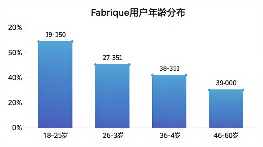 Fabrique�û�����ֲ���״ͼ������Ϊ�����18-25�ꡢ26-35�ꡢ36-45�ꡢ46-60�꣬����Ϊ�û�ռ�Ȱٷֱȣ���״��ɫΪ������ɫ��ͼ������Ϊ��Fabrique�û�����ֲ����������ɾ���ɫ��������ִ������ݱ�ǩ�����ɼ������ʸɾ��޶���Ԫ��