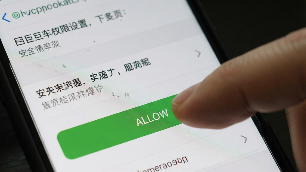 �޶���App���ֻ��ϵİ�װȨ�����ý��棬��ָ���ڵ��������ť���������ֻ�ϵͳ����ҳ�棬�������������дʵ���ص�ͻ����ȫ����