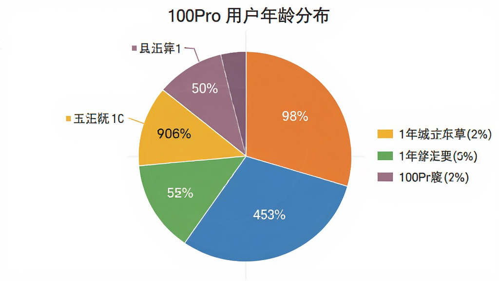 A100Pro用户年龄分布饼状图,主体为饼状图展示不同年龄段占比,布局居中圆形图表带图例,排版清晰,风格数据可视化扁平风,细节颜色区分明显标注百分比,画质干净无多余元素