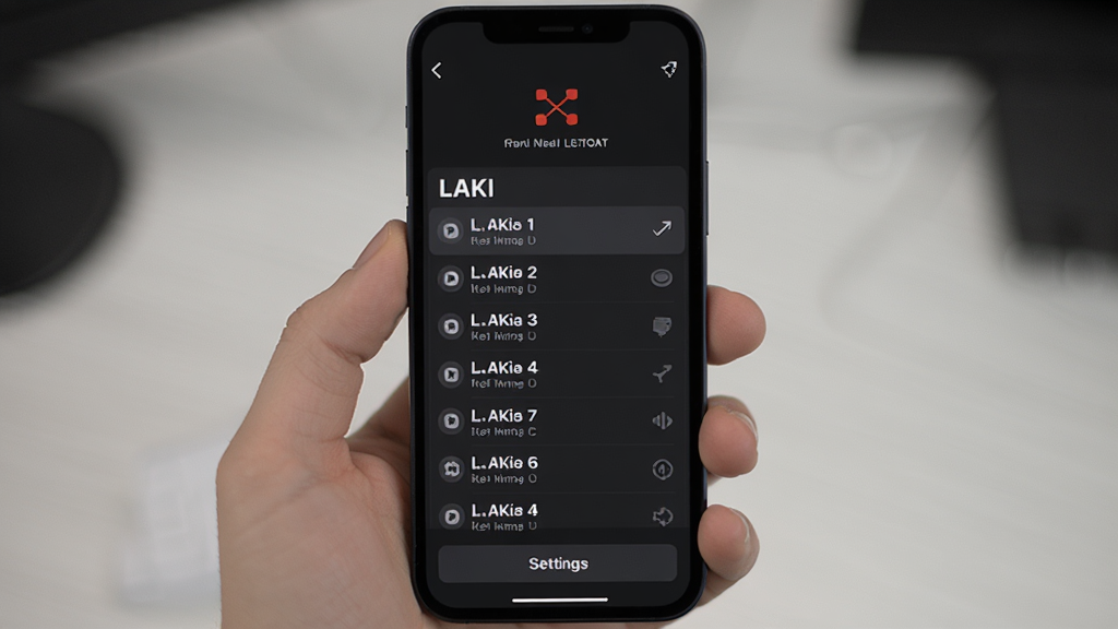 LAKI�������߹���ʹ�ó���չʾ���ֻ���Ļ��ʾLAKI������ģʽ���棬����������Ͽ�ͼ�꣬�м��Ǳ��ؼ�¼�б����ײ������ð�ť������Ϊ��ɫģʽ������Ԫ������������Լʵ�ã����ʸɾ�