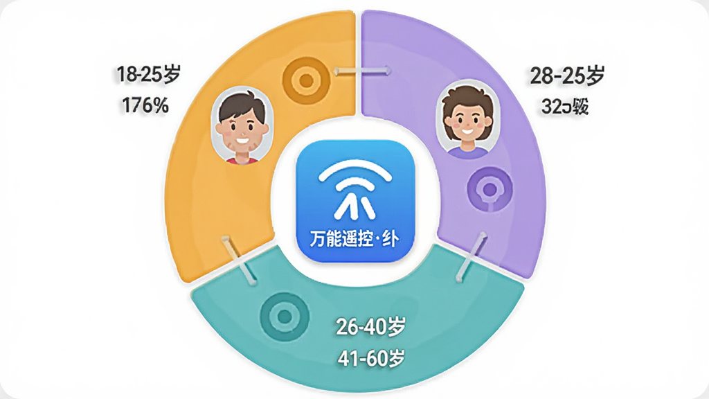 һ��չʾ��ͬ������û�ͷ��Χ�ơ�����ң�غ��⡱Ӧ��ͼ��ı�״ͼ����ͼ��Ϊ18-25�ꡢ26-40�ꡢ41-60���������飬�ֱ��ע��Ӧ�ٷֱȣ�������࣬����ִ���ƽ����ϸ��Բ�󣬻��ʸɾ����޶���Ԫ��