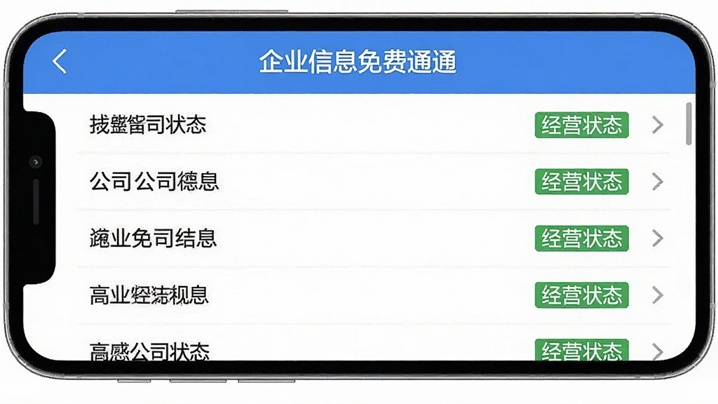һ��AI���ɵ�ͼƬ�������ǡ���ҵ��Ϣ���ͨ��App��������ѯ���ҳ�棬�������ֻ���Ļ��ʾ�����˾���ƺͶ�Ӧ��Ӫ״̬��ǩ���б����Ű���գ�����Ч����ϸ�����������ʸɾ����޶���Ԫ��
