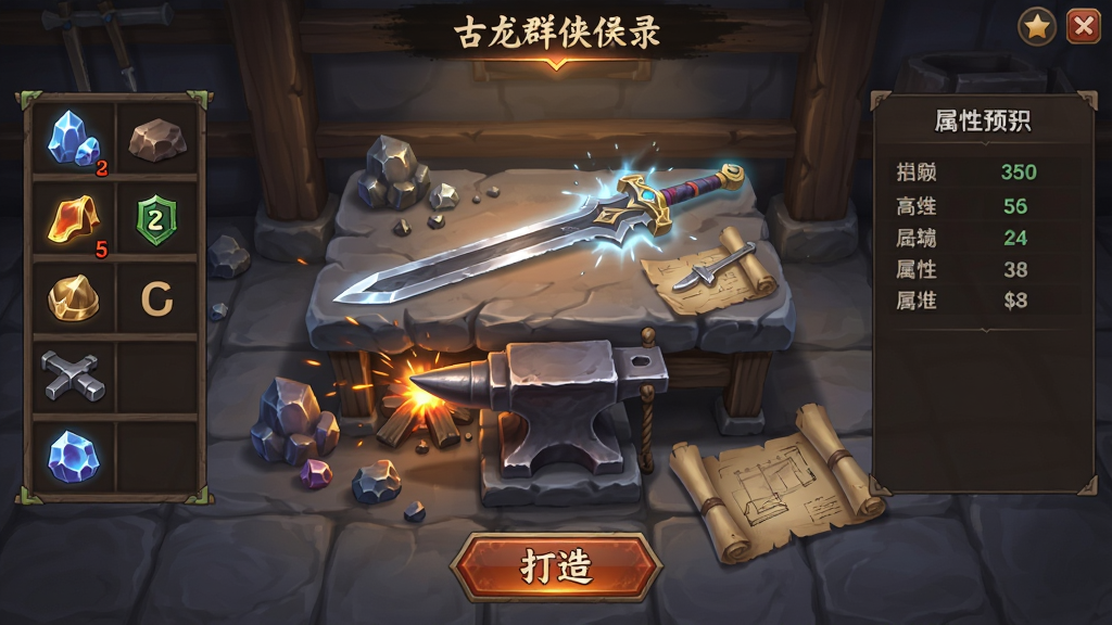 ����Ⱥ��¼װ��������棬����չʾ�����̳���������Ϊװ������̨��̨�Ϸ���һ��δ��ɵı���������ɢ���ʯ��ͼֽ�������ϴ���̨���У�������λ����࣬����Ԥ��λ���Ҳ࣬�ײ�Ϊ���찴ť�����Ϊ�й�����������װ�����棬ϸ�ڰ�������𻨡�װ����Ч���������֣����������ɾ��޶���Ԫ��