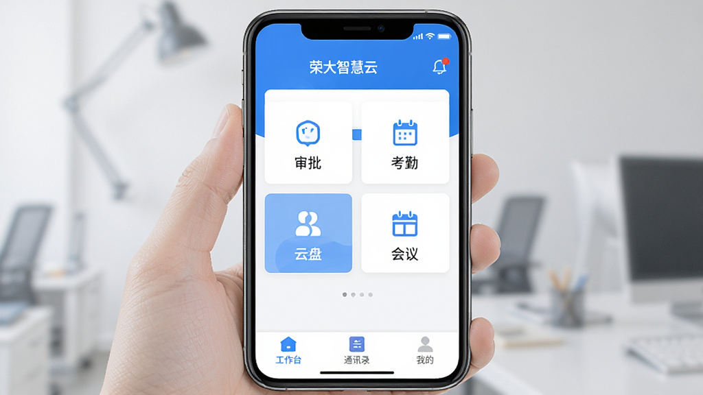 �ֻ���Ļչʾ���ٴ��ǻ��ơ�Ӧ�������棬������ʾ��ҵ���ƺ���Ϣ֪ͨͼ�꣬�м��ǳ��ù��ܿ�Ƭ�������������ڡ����̡����飬�ײ�Ϊ����̨��ͨѶ¼���ҵ�����ѡ������岼��������������ɫ������ִ���࣬���ʸɾ����޶���Ԫ��