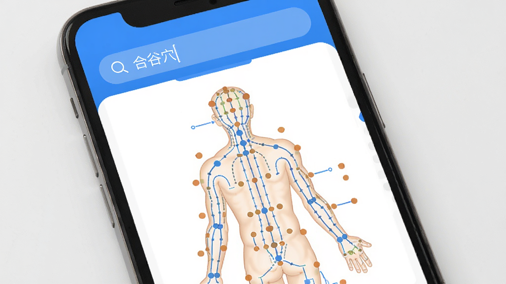 ����ҽѧApp�������ͼ���ֻ���Ļ��ʾ��ҽ����Ѩλͼ����ɫ�Ͱ�ɫΪ��ɫ�����������������롰�Ϲ�Ѩ�����·�չʾ���徭������ͼ��Ѩλ��ע�㣬����ɾ����࣬����ִ���Լ�����������޶���Ԫ��