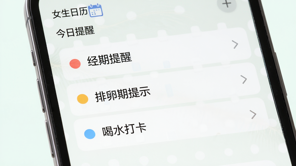 Ů����������֪ͨ���棬�ֻ���Ļ��ʾ֪ͨ�б���ÿ��֪ͨǰ���в�ͬ��ɫ��СԲ��ͼ�꣬���ݰ������������ѡ�����������ʾ������ˮ�򿨡���������ǳɫϵ������࣬ϸ�����������ʸɾ�������Ϊ���ġ�Ů�����������������ѡ�