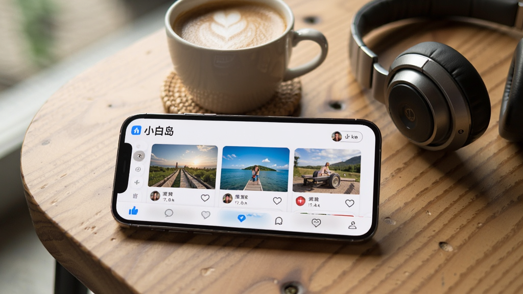 ����չʾһ���ֻ��������ã���Ļ����ʾ��С�׵���App�Ķ�̬�㳡ҳ�棬��ͼ�Ŀ�Ƭ�͵��ް�ť���ֻ��Ա���һ�����Ⱥ�һ��������������ľ�����棬��������ϸ���Ϲ�Ӱ��ͣ������������޶���Ԫ��