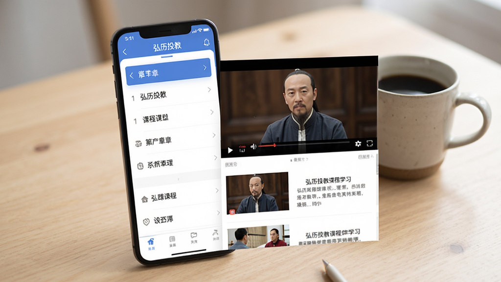 ����Ͷ�̿γ�ѧϰ���棬�ֻ���Ļ����ʾ������Ͷ�̡�APP�Ŀγ��б�ҳ��������½ڵ������Ҳ�����Ƶ���������ͼ�Ľ�������ͼ������Ϊǳɫѧϰ�����Ϸ��ſ��ȱ���������¼�࣬���������޶���Ԫ��