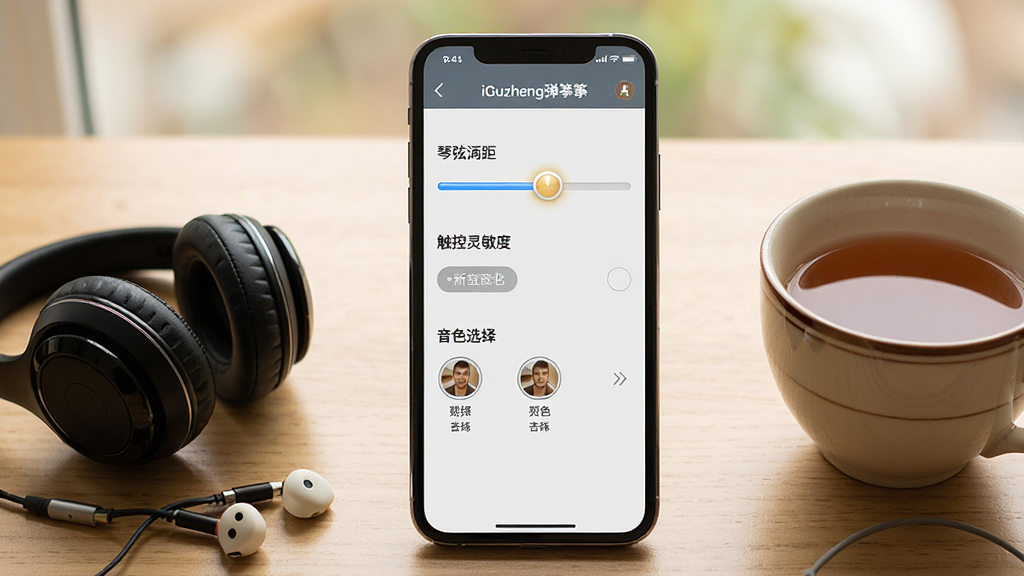 һ��չʾiGuzheng�����������������ý����ͼƬ��������һ���ֻ���Ļ��ʾ���ò˵��������Ҽ�໬�顢����������ѡ�����ɫѡ���б����ֻ��Ա߷���һ�����߶�����һ���裬�������ֻ����У��������󣬲豭���ң����Ϊ��ܰ����磬ϸ���ϻ����й��󣬻��ʸɾ��޶���Ԫ��