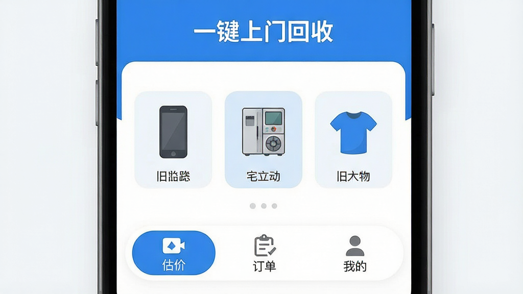 һ��չʾ�ֻ�App�����ͼƬ�����������ǡ��������ա�App����ҳ�棬����������ɫ��������ʾ��һ�����Ż��ա��������м��Ǿ��ֻ����ɼҵ硢������ķ���ͼ�꣬�ײ��С����ۡ������������ҵġ�������ť�����������ִ�����ƽ����ƣ�ϸ��Բ�󣬻��������ɾ����޶���Ԫ��