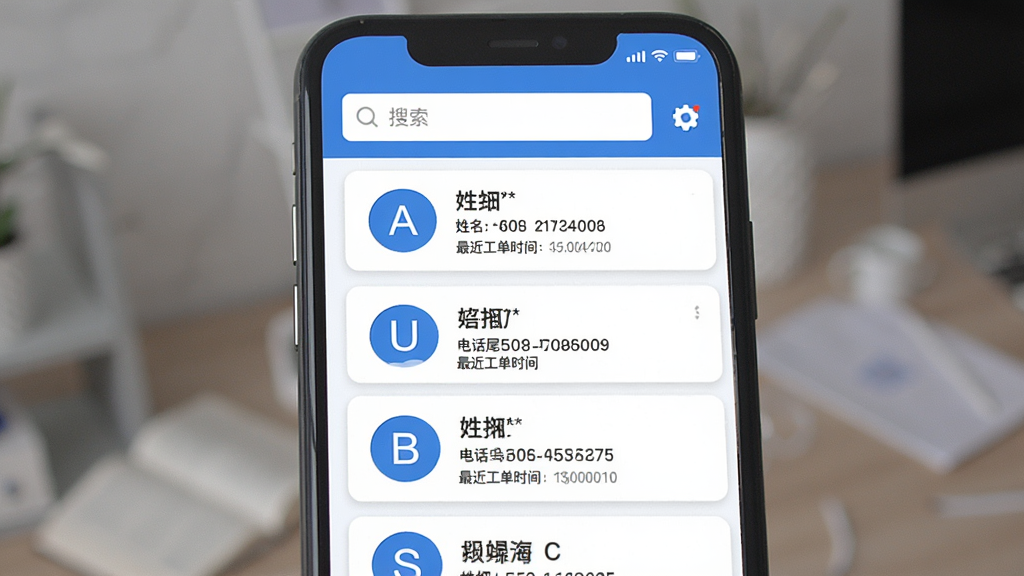 ΢�ۺ�ͻ������������棬�ֻ���Ļչʾ�ͻ��б���ÿ���ͻ���Ƭ��ʾ��������ĸͷ���������绰β�š��������ʱ�䣬�����������򣬵������ɲ鿴��ʷ������¼��������ˬ����Ϣ�㼶������������ɫ�����ʸɾ�