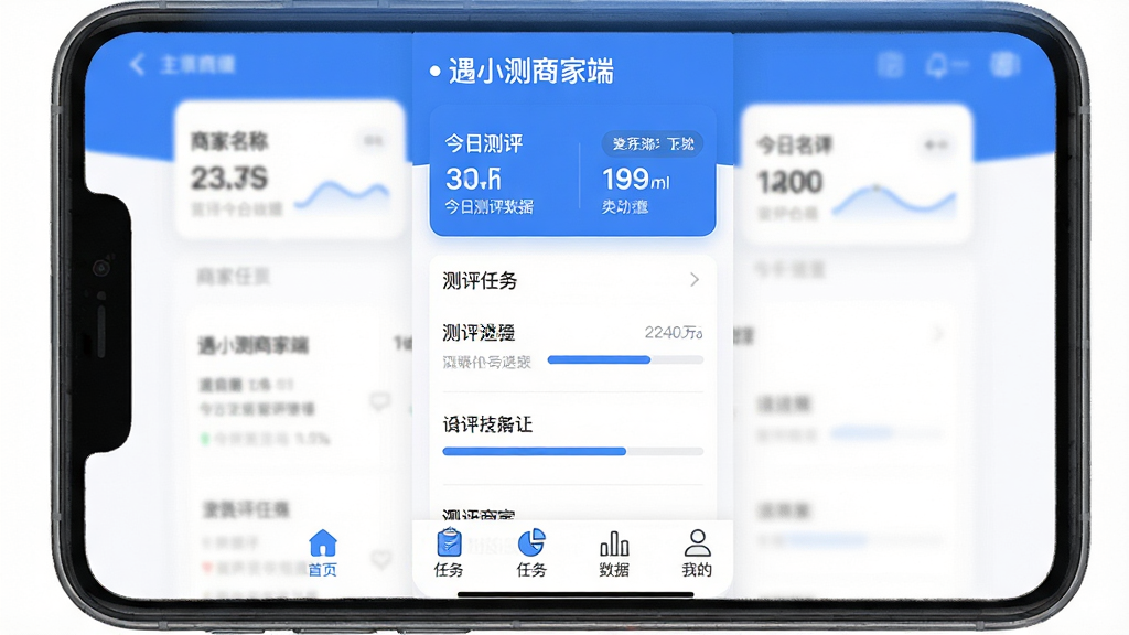 遇小测商家端app主界面展示,手机屏幕中央显示软件名称