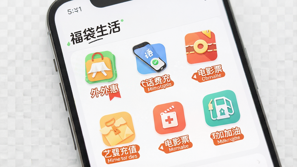 һ��չʾ�ֻ�Ӧ�ý����ͼƬ����Ļ����ʾ���������APP����������飬�����������������������ѳ�ֵ����ӰƱ�����͵�ͼ�꣬ÿ��ͼ���·����ж�Ӧ���Żݱ�ǩ��������ǳ��ɫ������������������ִ������ʸɾ�������ͻ�����ܾۺϵ��ص㡣