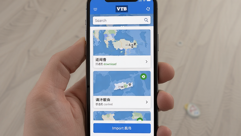 ����������һ���ֻ���Ļ��ʾ�š�VTB��Ӧ�õ����ߵ�ͼ�������棬��Ļ�������Ŷ������������ĵ�ͼ��Ƭ��ÿ�ſ�Ƭ�����������ƺ�����״̬�����涥�������������ײ��е���·�鰴ť�����岼�����룬���ʵ�ù����࣬��ɫ����ɫ�Ͱ�ɫΪ�������ʸɾ����޶���Ԫ��
