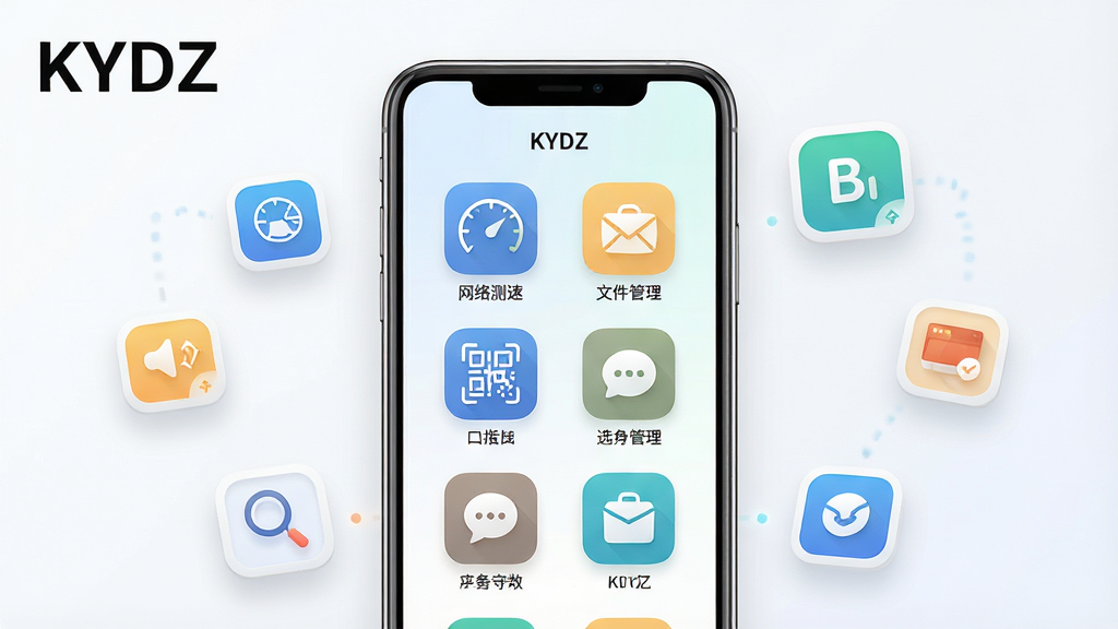 һ��չʾKYDZ��������ȫò��ͼƬ������������һ�����������ֻ����棬��Ļ����ʾKYDZӦ�õ���ҳ����ҳ�����������Ŷ������ͼ�꣬����������١��ļ���������ά��ɨ��ȣ�ͼ�����ƽԲ�󣬱����Ǹɾ���ǳɫ���䣬�ֻ���Χ�����ż���������ͬ���ܵ�Сͼ�꣬���岼������������ִ��Ƽ��У�ϸ�ھ��£����ʸ��壬�ɾ��޶���Ԫ�أ�ͼƬ�д������֡�KYDZ��