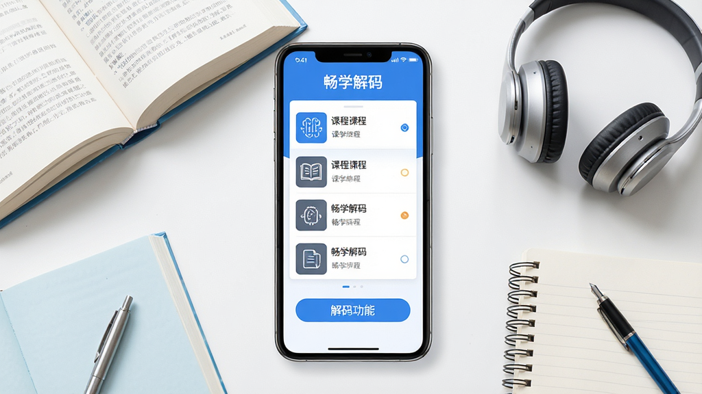 һ��չʾ����ѧ���롱�������Ĺ��ܵĳ���ͼ������������һ�������ֻ����ֻ���Ļ����ʾ�š���ѧ���롱���������棬������Ƽ�࣬������ɫ��Ϊ���������γ��б��ͽ��빦�ܰ�ť���ֻ���Χ�������鱾���������ʼǱ���ѧϰԪ�أ��������ִ����£����ʸɾ����޶���Ԫ��