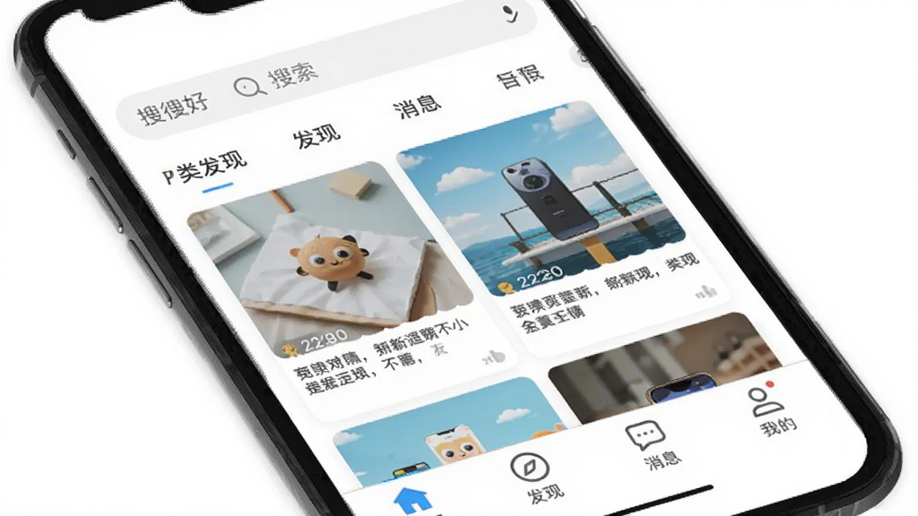 һ���ֻ���Ļ��ʾ�����ܺá�App����ˬ�����棬���涥����������ͷ����ǩ���м����ٲ������ݣ��ײ�����������ҳ�����֡���Ϣ���ҵ��ĸ�ͼ�꣬��������û�й�����������Ǵ���ɫ�����ּ�࣬�����������ִ���ƽ����ƣ����ʸɾ�