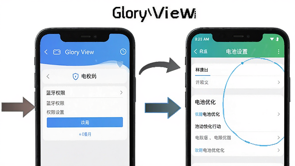 һ��չʾ Glory View ʹ�ü��ɵ�ʾ��ͼ���������ֻ���Ļ��ʾ����Ȩ�����ý���͵���Ż����ý��棬�Ա��м�ͷ��ע�ؼ����裬�����̷̳磬������ʾ��Glory View���͡�Ȩ�����á��������������޶���Ԫ��