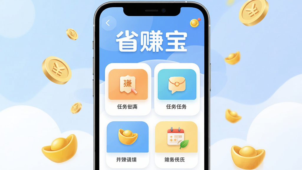 �ֻ�Ӧ�ý���չʾͼ�����������ǡ�ʡ׬����App����ҳ���棬�����ô������д�š�ʡ׬�������·������ż�������Ƭͼ�꣬��������͵����׽��䣬��Χ��׺��Һ�СԪ���Ŀ�ͨԪ�أ��ֻ�����Բ�Ǳ߿���ƣ����������ɻ��ã����ʸɾ��������޶�������Ԫ��