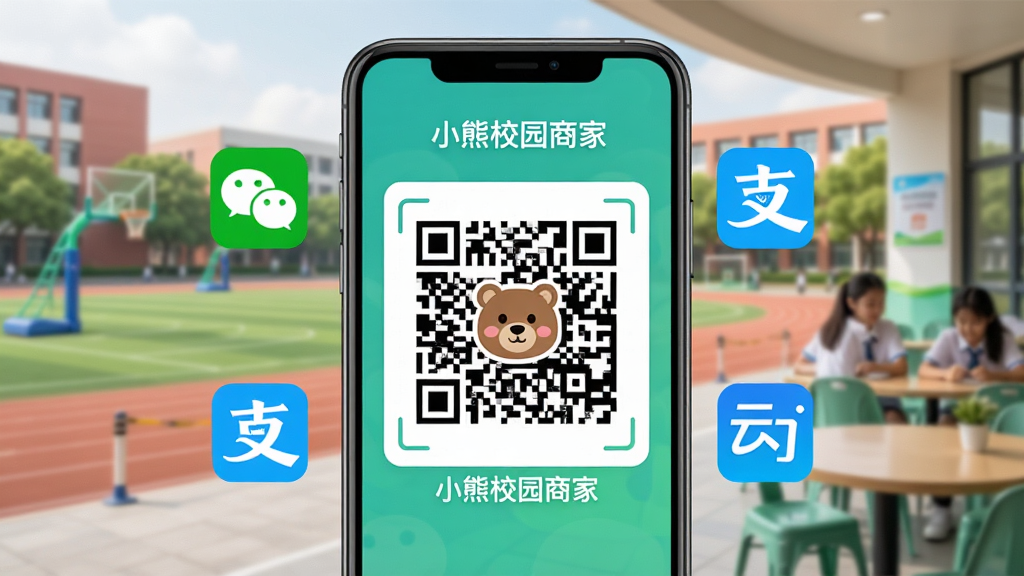һ��С��У԰�̼�App���ɶ��һ�տ���Ľ���ͼ���������ֻ���Ļ��ʾһ������С��Logo���տ��ά�룬��Χ������΢�š�֧��������������ͼ�꣬������У԰�ٳ���ʳ�õ��黯�������Ű�ͻ���м�Ķ�ά�룬������»��ã�ϸ�����������ʸɾ������ֱ�ע��С��У԰�̼ҡ���