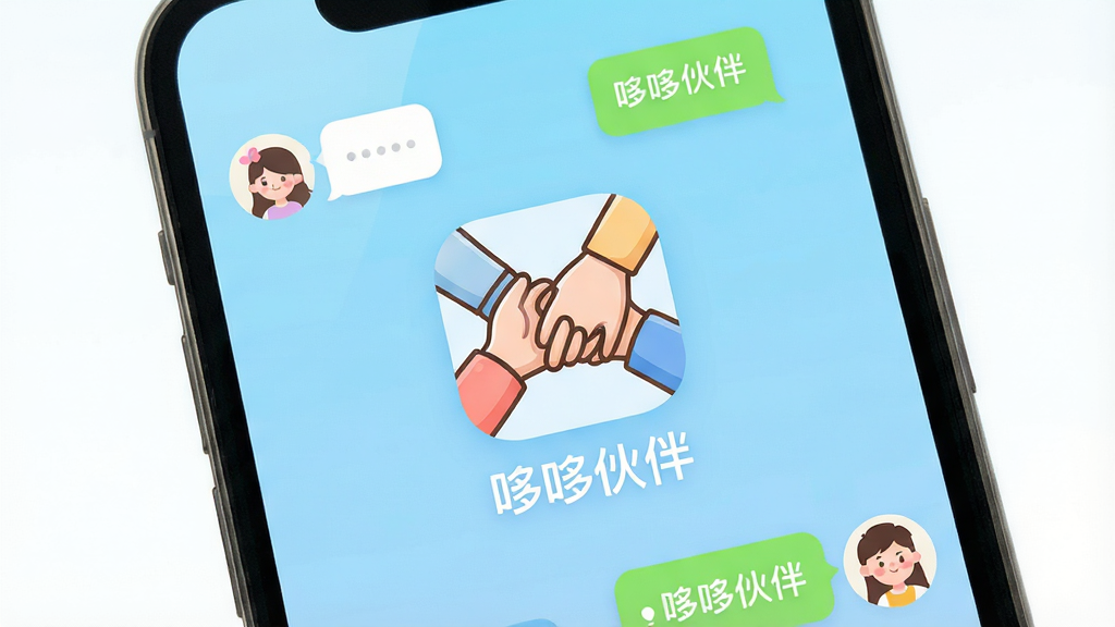 一张手机屏幕展示社交聊天应用主界面,界面中央有