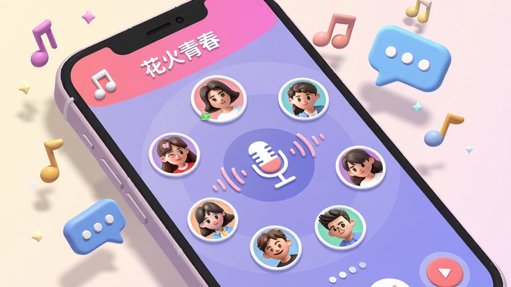 һ��չʾ�������ഺ��App���������ܵĳ���ͼ���������ֻ���Ļ��ʾһ����Ϊ�������ഺ�����������췿����棬�������ж���û�ͷ��Χ��һȦ���м�����˷�ͼ���������Ч������Ϊ�ֻ�б�ţ���ΧƯ���������ͶԻ����ݣ����Ϊ���õ�3D��ͨ���ϸ������͵���Ӱ�͹�Ч�����ʸɾ��������޶���Ԫ��