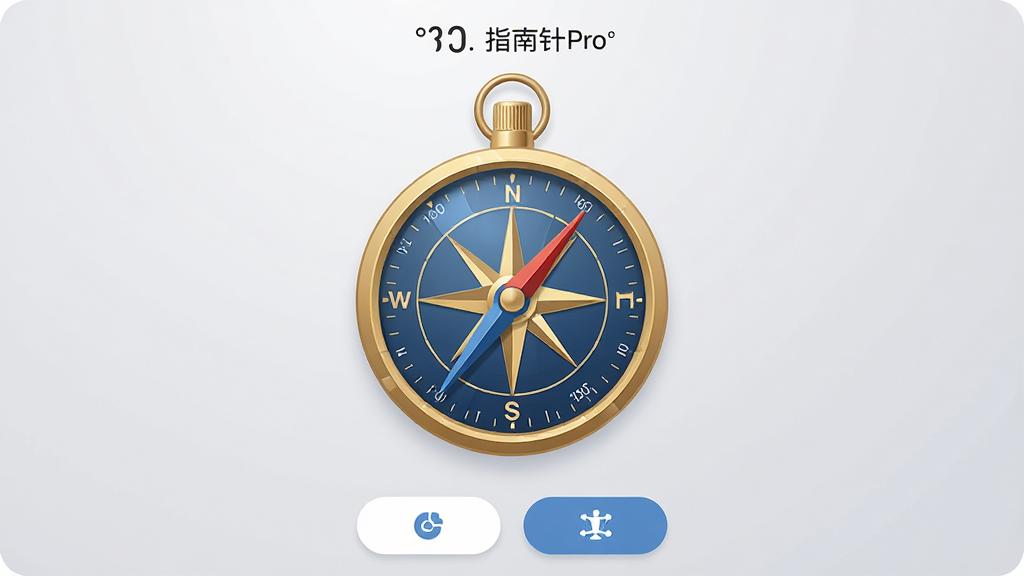 ָ����Pro �ֻ�Ӧ��������չʾ������������һ�����µĽ�ɫ����ɫ��ɫ��ָ������̣�ָ������ָ�򱱷��������Ǽ���ǳ��ɫ���䣬������ʾ��ǰ����Ͷ������ײ��м��Ĺ��ܰ�ť�����岼�ָɾ����࣬����ִ���ƽ����ϸ�ھ���Բ�󣬻��ʸ����޶���Ԫ��