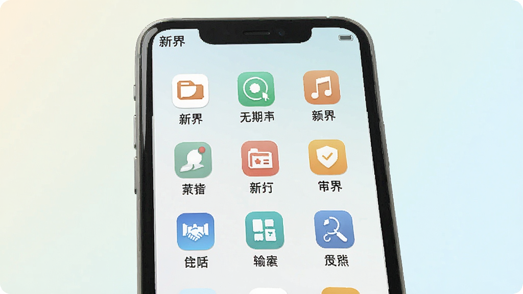 һ�š��½硱App���ܾۺϽ����չʾͼ������Ϊ�ֻ���Ļ�������ϲ����������еĹ���ͼ�꣬�Ű��������򣬷��Ϊ��ˬ��Լ�磬ϸ�ڰ���ÿ������ͼ���·��������ı�ǩ������Ϊ��ɫ���䡢ͼ��������࣬���ʸɾ��������޶���Ԫ��