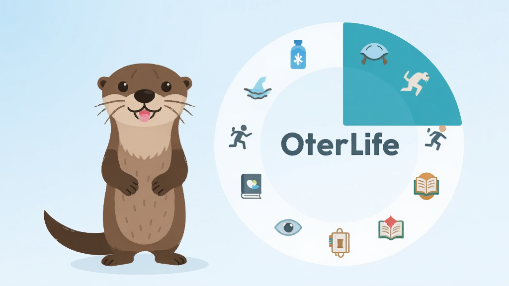 ˮ̡վ��һ���޴��Բ�ν��Ȼ��Աߣ�������ʾ��OtterLife�����������ϱ�ע�ź�ˮ���˶����Ķ���ϰ��ͼ�꣬���������������֮���������ǵ���ɫ���䣬��ƽ����Ʒ�񣬻��沼�����Ҿ��⣬ϸ�ڼ�࣬���ʸɾ��������޶���Ԫ��
