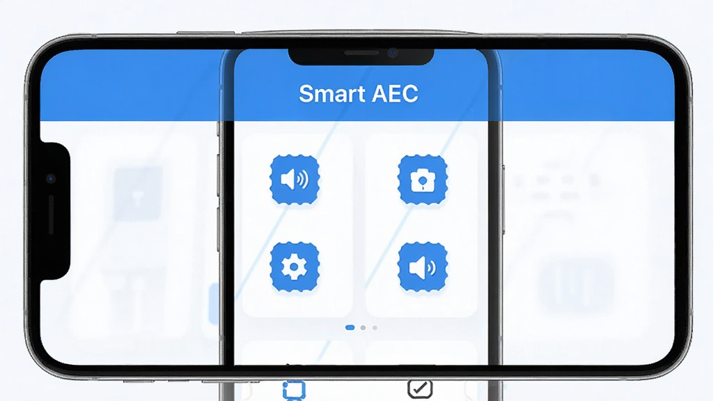 һ��չʾSmart AEC�����޹���ص��ͼƬ���������ֻ���Ļ��ʾ�������������棬��Ļ�Ϸ��С�Smart AEC���������ƣ��м��Ǽ�������ͼ���������룬�ײ�û�й�����������ɾ�����񼫼���ˬ��������ɫ�����������ɾ����޶���Ԫ��