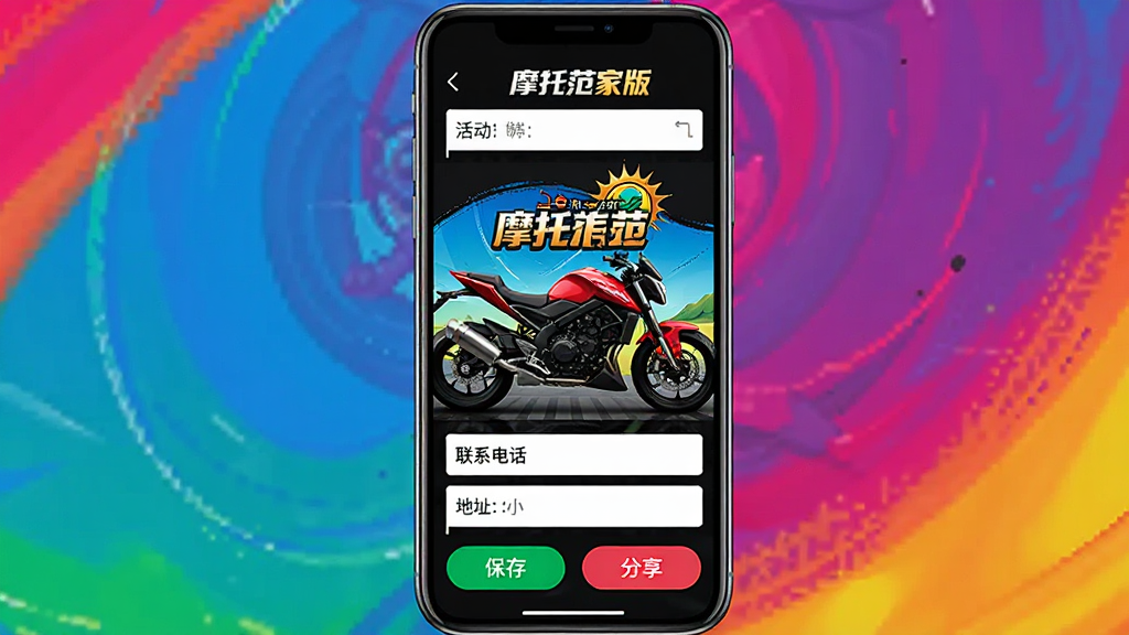Ħ�з��̼Ұ�Ӫ�������������棬�ֻ���Ļչʾ�����༭ҳ�棬�м���Ħ�г����⺣��ģ�壬�Ϸ��е����ͻ����������·�����ϵ�绰�͵�ַ��д���򣬵ײ��б���ͷ�����ť������ɫ������������ֱ�ۣ���������