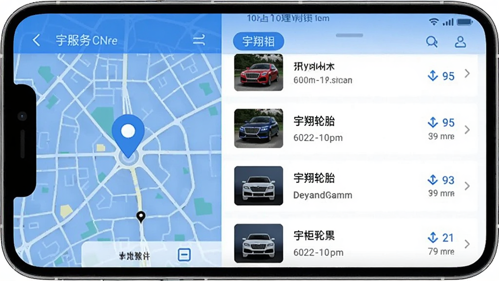 ������̥���ط���ҳ�棬�ֻ���Ļ��ʾ��ͼ�͵����б�����ͼ���ж�λͼ�꣬�б�չʾ�����;��룬�������࣬������ɫ�������������޶���Ԫ��