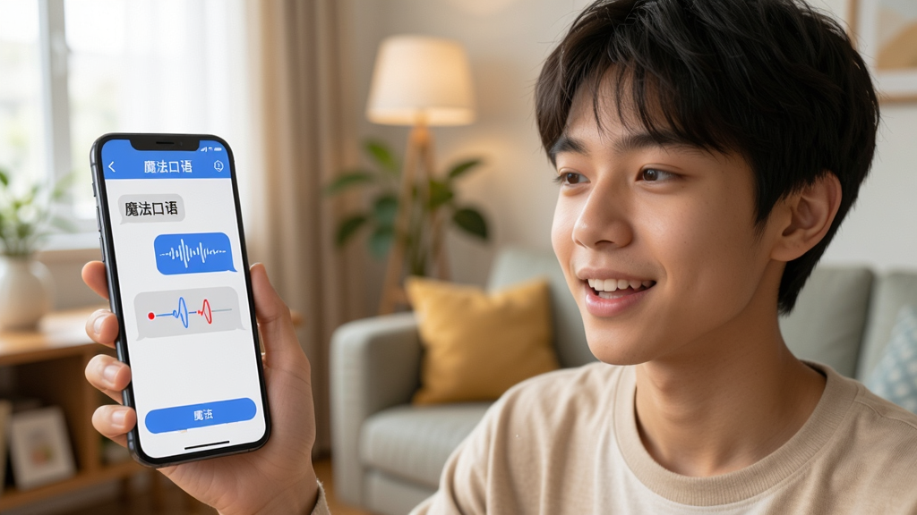 生图提示词:一个年轻人拿着手机对着