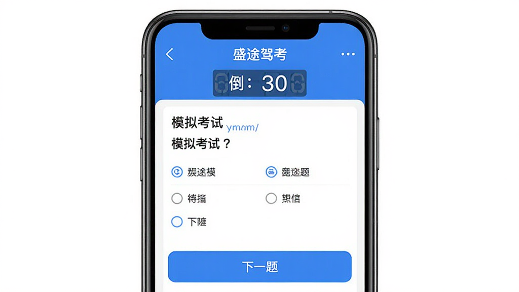һ���ֻ���Ļչʾ��ʢ;�ݿ���App��ģ�⿼�Խ��棬�����е���ʱ���м�����Ŀ��ѡ��ײ��С���һ�⡱��ť������ɾ�����ɫ���������������޶���Ԫ��