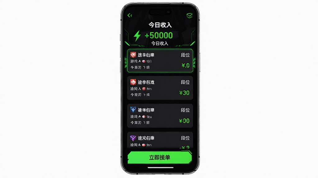 ;��羺�ӵ�׬Ǯ���ܽ��棬�ֻ���Ļ��ʾ;��羺APP�Ľӵ�����ҳ�棬�����н����������֣��м��ǹ������µĶ����б���ÿ��������ʾ��Ϸ���ơ���λҪ��ͱ�����ײ��������ӵ���ť����ɫ����ɫ������ӫ���̸���Ϊ�������羺��ʮ�㣬���������ɾ����޶���Ԫ��